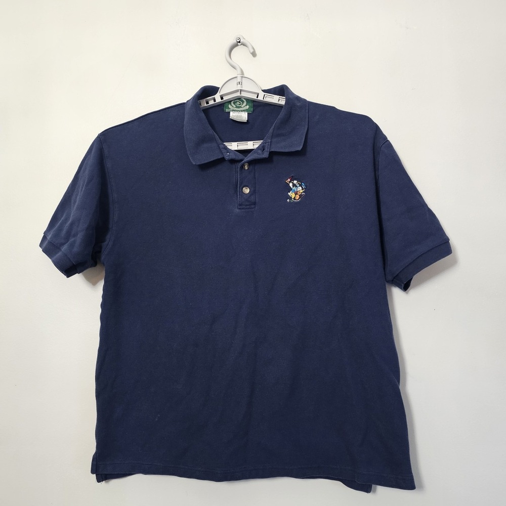 Vintage WALT Disney World GOLF Donald Duck Men's Size Large Polo Shirt Navy Blue